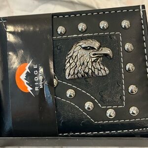 RIDGE MOUNTAIN VEGAN LEATHER HANDCRAFTED STUDDED EAGLE BIFOLD MEN'S WALlet black